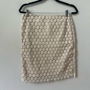Talbots Women's Cream Floral Lace Knee Length Lined Pencil Skirt Size 6P